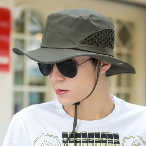 Mens Summer Bucket Hats Outdoor Fishing Wide Brim Hat UV Protection Sun Cap Men Hiking Outdoor Hats For Camping Free Shipping