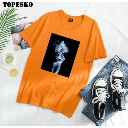 TOPESKO Fashion Women Casual T Shirt Short Sleeve Printed Abstract Smog Print O-Neck Tops Summer New T-Shirts Men Unisex Tee