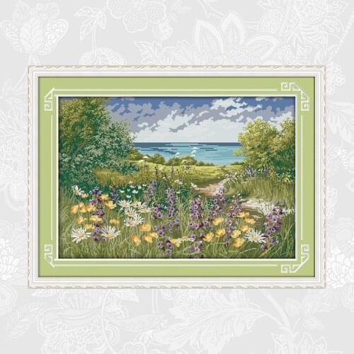 Joy Sunday Cliffside path Patterns 14ct Printed Canvas 11ct White Fabric Cross Stitch kits DIY Embroidery Needlework Sets