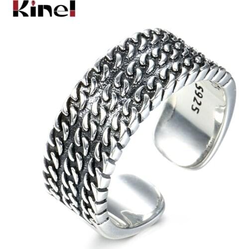 Kinel Hot S925 Sterling Silver Rings For Women Chic Thick Minimalist Wide Glossy Open Men Ring Antique Jewelry 2020 New