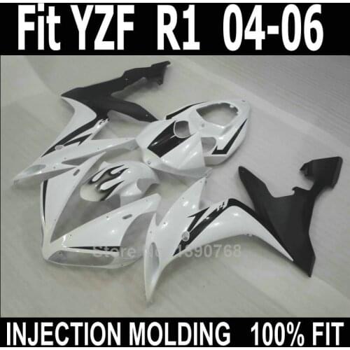 Motorcycle fairing kit for Yamaha YZF R1 2004 2005 2006 white black body work parts fairings kit YZFR1 04 05 06 NV01