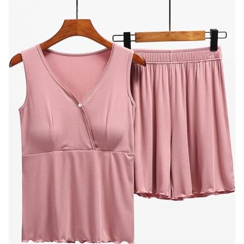Summer breastfeeding jacket suit camisole V-neck shorts pregnant women pajamas summer thin section