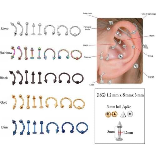 HOT SALES！！！New Arrival 8Pcs Mixed Style Lip Tongue Eyebrow Nose Ring Barbell Body Piercing Jewelry Wholesale Dropshipping