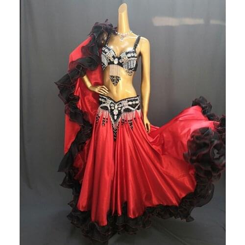 Hot Sale New Womens belly dance costume Set Sexy belly dancing clothes professional bellydance Carnival Bra Belt Skirt 4Pcs set