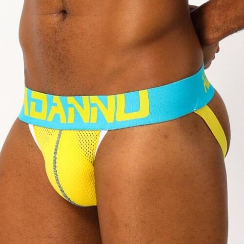 Men Sexy Jockstraps Fashion Thongs Briefs Double G-string Mens Cotton Patchwork Bikini Gay Underwear Wide Belt Pouch Breathable