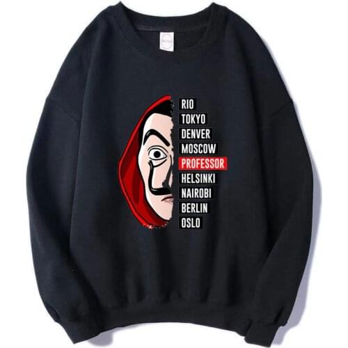 2020 New La Casa De Papel Money Heist House of Paper Fashion Hip Hop Hoodies Printed Mens Hoodies Pullover Winter Tracksuits