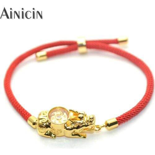 1pc Gold Plating Rotatable Pixiu Adjustable Bracelets Chinese Red Rope Lucky Link Chain Bracelets For Men and Women Jewelry