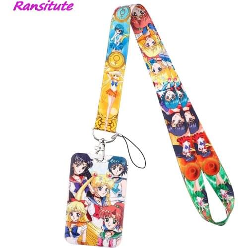Ransitute R1963 Anime Moon Girl Lanyard Card Holder Student Hanging Neck Mobile Phone Lanyard Badge Subway Access Card Holder