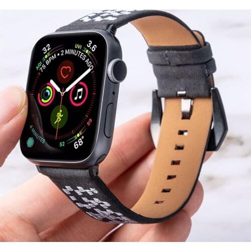 Leather Watch Band for Apple Watch Series 5 4 3 2 1 Strap for Iwatch 38/40mm 42/44mm Embroidery Band Accessories for Apple Watch