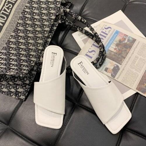 Women New Roman Sandals With Square Head And Bean Flat Bottom Summer Flip Flops Women Shoes