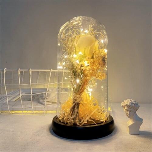 LED Night Light in Craft Glass Eternal Rose Dried Gypsophila Sea Lavender Flower for Home Office Table Decor Lamp Birthday Gift