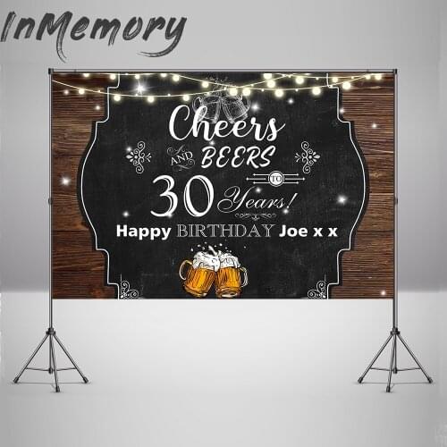 Cheers and Beer Birthday Backdrop Brown Bokeh Lights Rustic Wood Background for Photography Birthday Party Decorations Banner