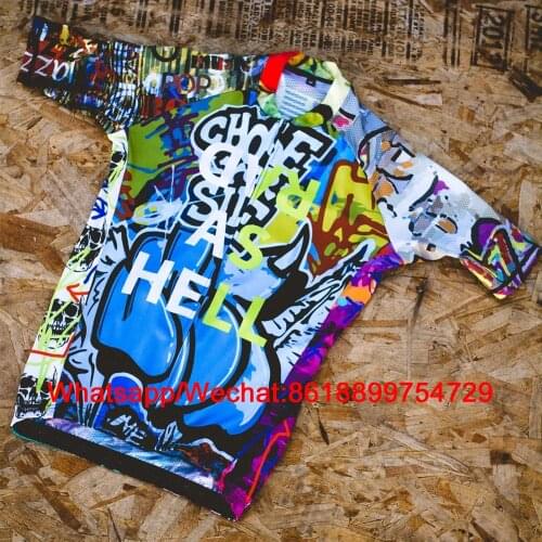 Dress Cycling Jersey Graffiti Team Racing Tops Wear Short Sleeve Mountain Bike Shirts Kit Downhill Maillot Bicycle Ciclismo Ropa