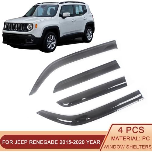 For Jeep Renegade 2015-2020 Auto Side Window Wind Deflectors Visors Black Rain Guard Door Visor Vent Shades Dark Smoke Ventvisor