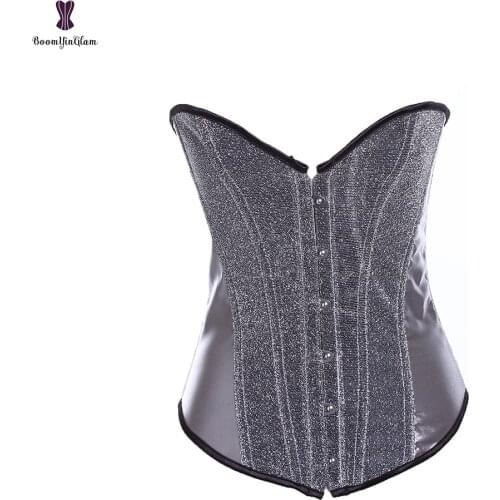 Women Satin Sexy Strong Boned Corset Lace Up Overbust Corset with G-string