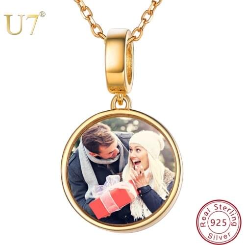 U7 925 Sterling Silver Personalized Custom Photo Pendant Necklaces for Women Choker Memorial Jewelry Valentines Day Gifts SC262