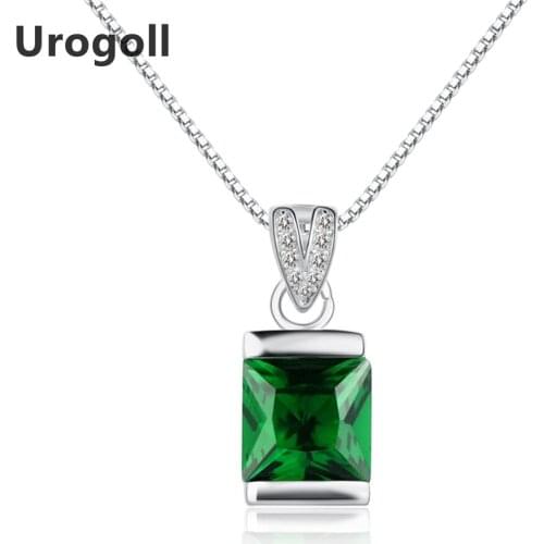 New 925 Sterling Silver Necklaces For Women Fashion Silver 925 Jewelry Classic Square Green Crystal Pendant Necklaces Wholesale