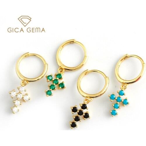 GICA GEMA Colored Zircon Cross Drop Earrings For Women Real 925 Sterling Silver Anniversary Engagement Fine Jewelry