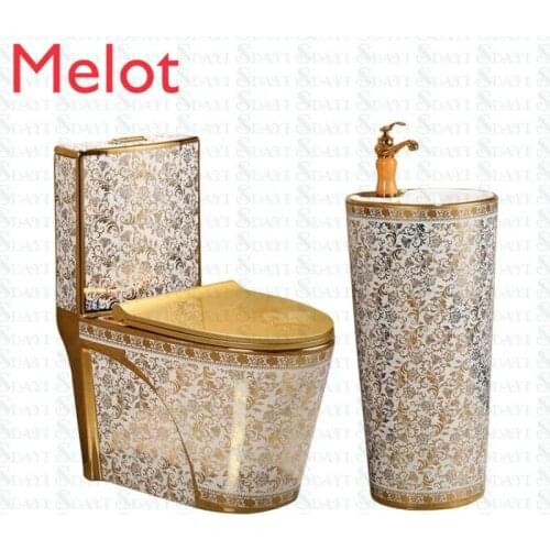 Gold color wc bathroom design toilet sets pedestal basin gold toilet bidet