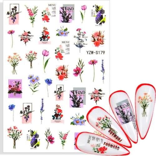 1pcs Simple Bouquet Nail Art Stickes Letter Design Rose Lavender Water Transfer Slider Decals Nails Ornaments Manicure Accessory