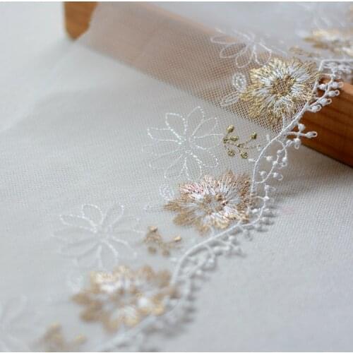 1 Yard/lot Gold Lace Trim Fabrics Flower DIY Lolita Garment Accessories Sewing Trim Wedding Lace Material 10.5CM Width