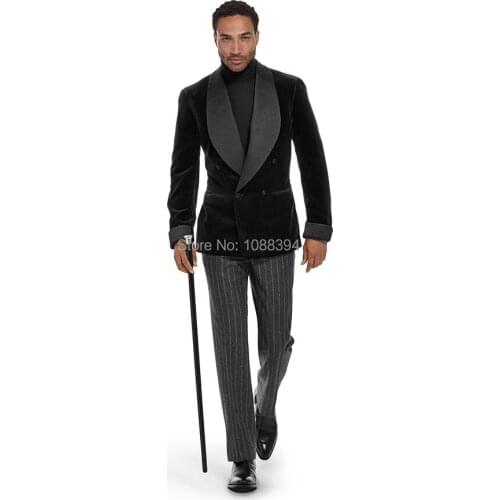 2018 Custom Made Groomsmen Shawl Lapel Groom Tuxedos Double Breasted Men Party Suits Wedding Best Man Blazer (Jacket+Pants+Bow)