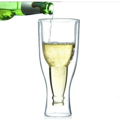 FREE SHIPPING 350ml Creative Double Wall Beer Glass Water Bottle Hopside Down Beer Mug My Bottle Crystal Drink Mugs Cups