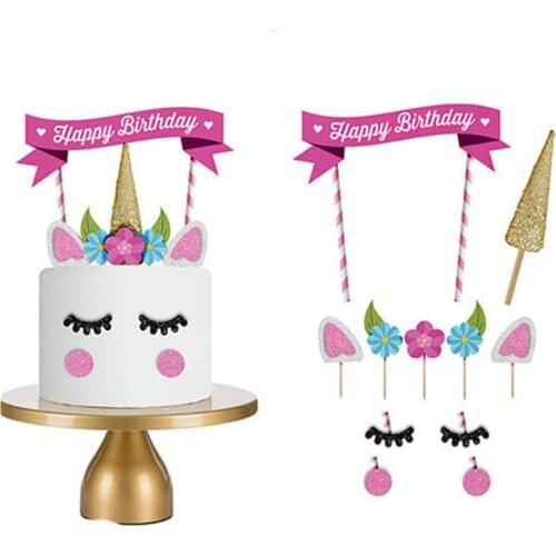 Glitter Unicorn horn eye Happy Birthday Cake Topper Cake Decoration Party Supplies for Children Adults Cupcake Topper