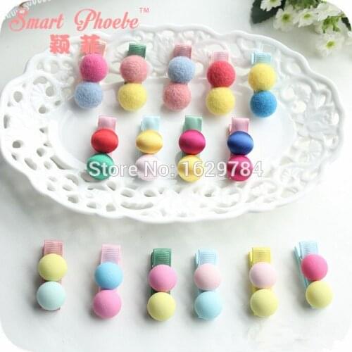 Boutique 20pcs Fashion Cute Color Pom Pom Hairpins Solid Kawaii Ribbon Ball Hair Clips Princess Headwear Hair Accessories