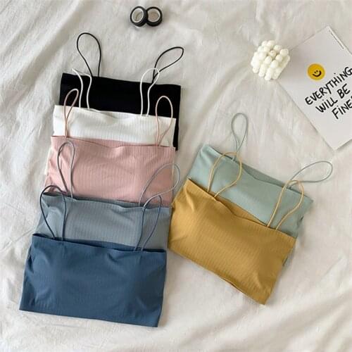 Thin Strap Seamless Pure Color Lingerie Women Vest Camisole Padded Bralette Ultrathin Bustier Crop Top Sexy Female Underwear