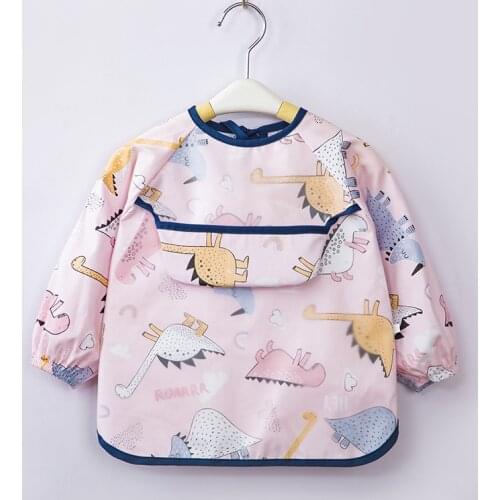 PUDCOCO Baby Children Art Smock Feeding Bib Apron Pocket Waterproof Cloths Long Sleeves with Food Catcher