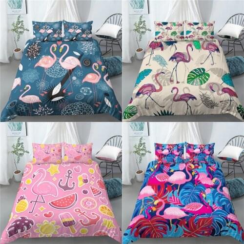 Home Living Luxury 3D Flamingo Print 2/3Pcs Comfortable Duvet Cover PillowCase Bedding Sets EU/US/AU Size