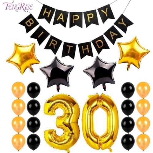 FENGRISE Gold Black Foil Balloons Figures Number 30th 40th 50th Birthday Decoraion 30 40 50 Anniversary Birthday Baloon Balon