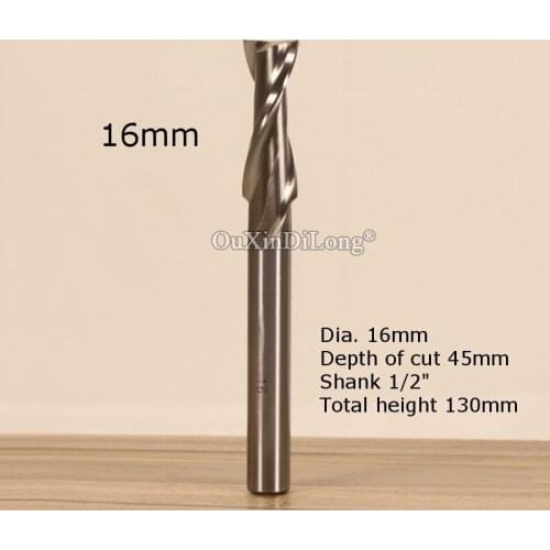 1PCS Woodworking Milling Cutter Dia 16mm, Upcut Spiral Router Bit, 1/2 Shank, Model 16*45-130 1/2 GF239
