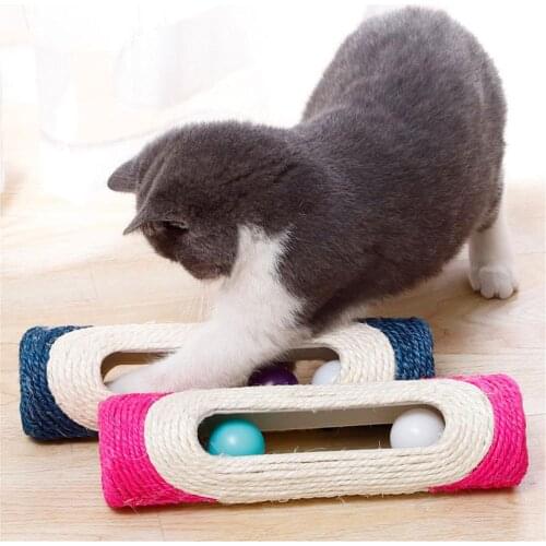 Cat Sisal Toys Interactive Training Kitten Scratcher Rolling 3 Ball Tunnel Trapped Scratch Board Cats Grind Claws Funny Pets Toy