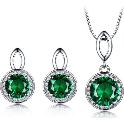Luxury S925 Sterling Silver Round Cut Emerald Necklace Pendant Earring Jewelry Set Birthday Gift Lovers Wedding Jewelry Set