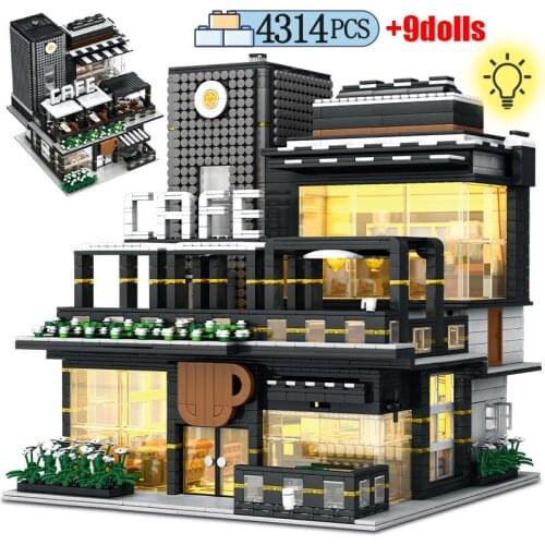 Modern City Street View Restaurant Cafe Bar Bricks DIY Friends House Architecture Creator Building Blocks Toys for Children Gift