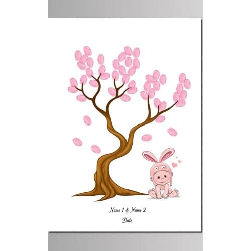 Baby Girl Boy Baptism Party Favor 50x70cm DIY Fingerprint Tree Signature Book Kids Birthday Gift Printed Canvas Painting