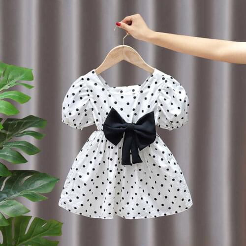 Summer Girls Polka Bot Dress 2021 New Western Style Two Sides Wear Childrens Puff Sleeve Princess Dress Baby Girl Summer Dress