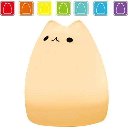 7 Colors Cute Cat Lamp LED Night Light Silicone Touch Sensor USB Rechargeable Bedroom Decor Children Gift Toy