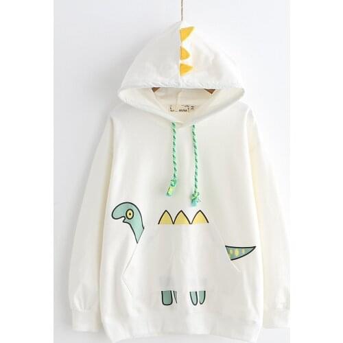 Cute Fall Spring Womens Loose Hoodies Thin/Thick Pullovers Hooded Patchwork Tops Mori Girl Student Color White Pink Blue