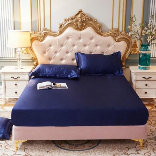 Soft Satin Silk Fitted Sheet Pillowcase Mattress Cover Bed Sheet Set Deep Pocket Fully Elastic Band Twin Full Queen King