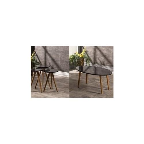 Modern Zigon coffee table And Medium coffee table Set Wood Lathe Ellipse Black Marble Pattern coffee tables table basse furniture living room table