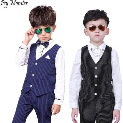 Boys Formal Suits for Weddings England Style Child Flower Boys Party Tuxedos Boys Formal Suits Vest+Pants 2Pcs Birthday Suit Set