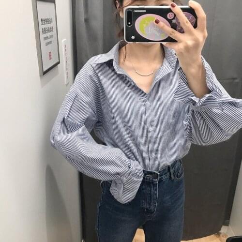 HziriP Autumn Fashion Puff Sleeves 2019 Sweet Striped Loose High Quality Women Tops Office Ladies Chic Casual All Match Shirts