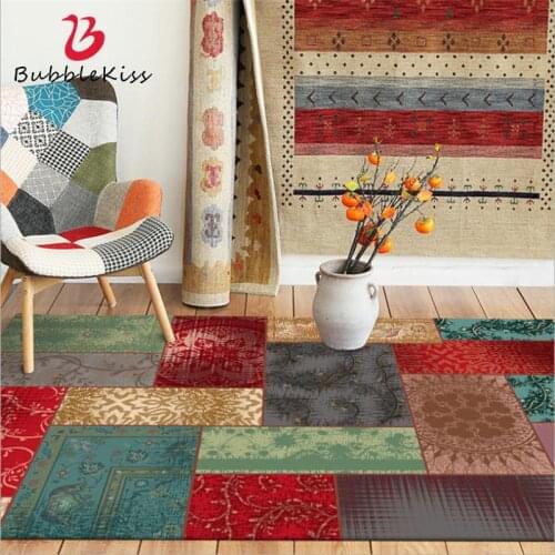 Bubble Kiss Retro Colorful Ethnic Style Geometric Pattern Area Rugs for Living Room Non-slip Bedroom Carpet Hand Wash Floor Mats