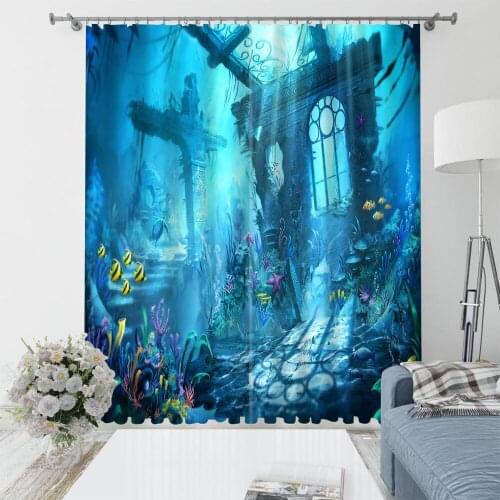 Luxury Blackout 3D Window Curtains For Living Room Bedroom blue ocean curtains Blackout curtain