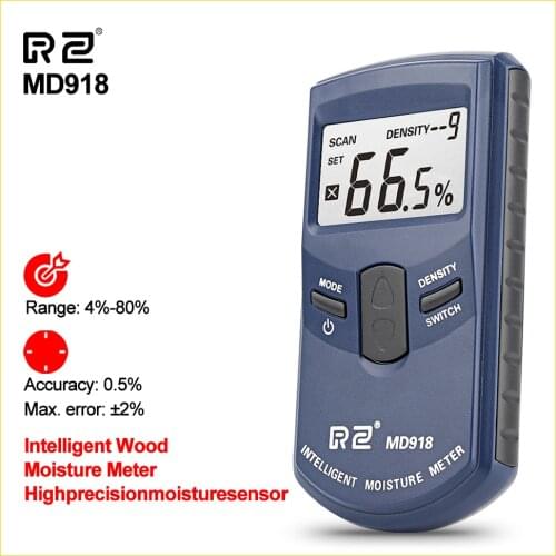RZ Inductive Wood Timber Moisture Meter Hygrometer Timber Damp Detector Digital Moisture Meter for Wood 4~80% MD918-RZ