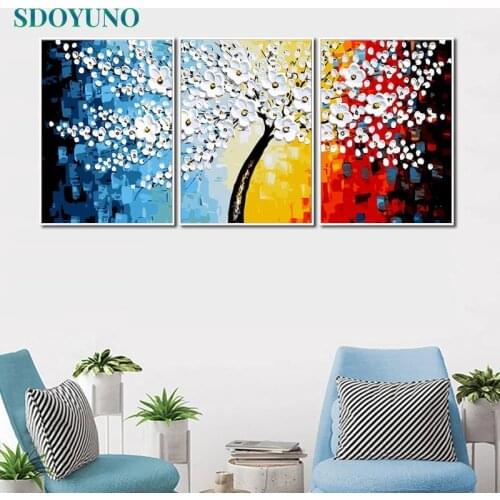 SDOYUNO 3Pcs 40x50cm Painting By Numbers For Adult Colorful Tree DIY Frameless Paint By Numbers On Canvas Handpainted Wall Art