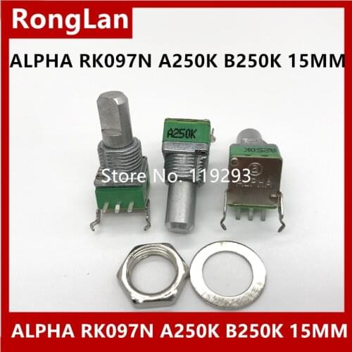 Taiwan ALPHA RK097N type single handle long sleeve 15MMF potentiometer A250K(ohter) B250K-10PCS/LOT